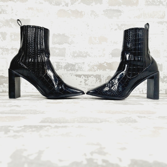 Nasty Gal Black Leather Suede Square Toe Block High Heels Ankle Boots B627 - Picture 7 of 13